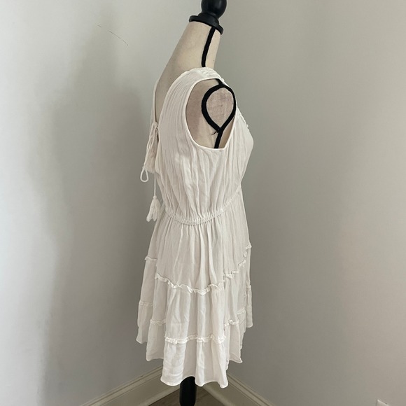 Justily Tiered Crochet VNeck Sleeveless Mini Dress Large‎ Coastal Cowgirl Angel - Picture 4 of 11